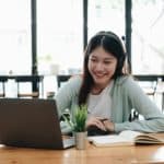 E-learning Online Education concept. Asian woman attentive student student video conference e