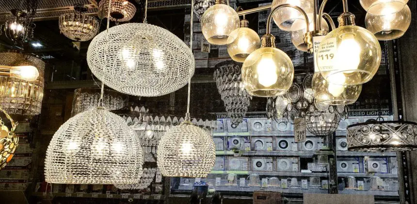Home decor section of hardware store selling retail lighting for remodeling jobs in the home.